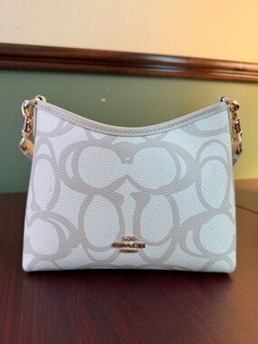 Coach Laurel Small Shoulder Bag in Chalk and Light Beige with Signature C Print